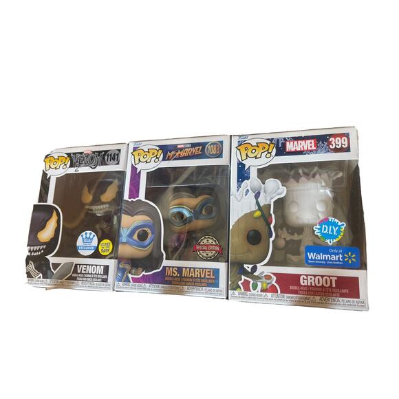 Funko POP Venom Glow in the Dark Exclusive Ms Marvel & Groot 3 total - Picture 1 of 8